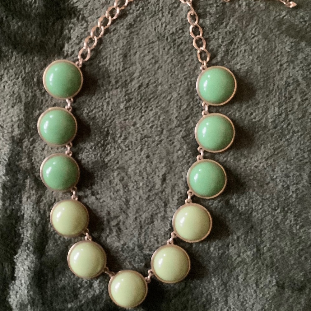 Two-tone Green Bib Necklace Chunky Round Gold Tone Bold